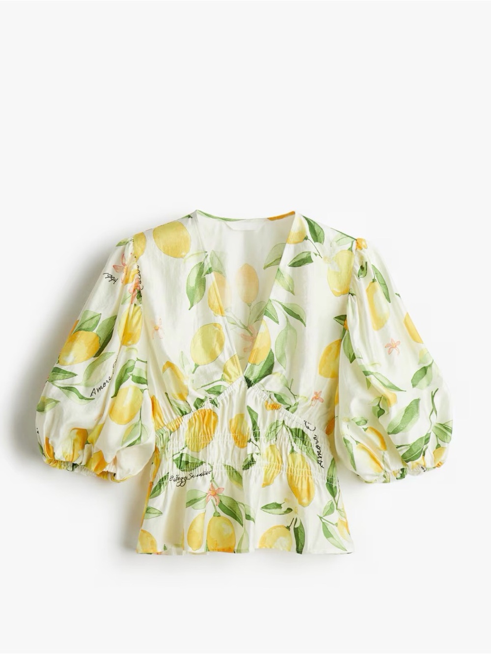 H&M White Blouse with Yellow Lemon Print